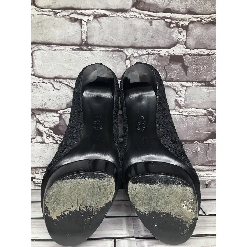 Tory Burch Black Leather Floral Fabric Platform Stiletto High Heels Women Sz 8M - Picture 15 of 16